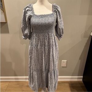 Madewell Light Blue Floral Smocked Midi Dress